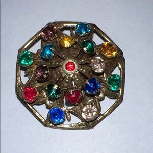 Multicolor Gemstone Floral Brooch